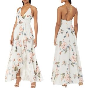 Jenny Yoo Floral Maxi Dress in White and Pink